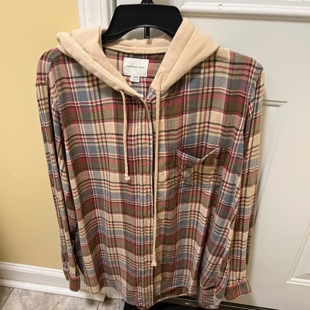 American Eagle Outfitters Plaid Shirt with Hood